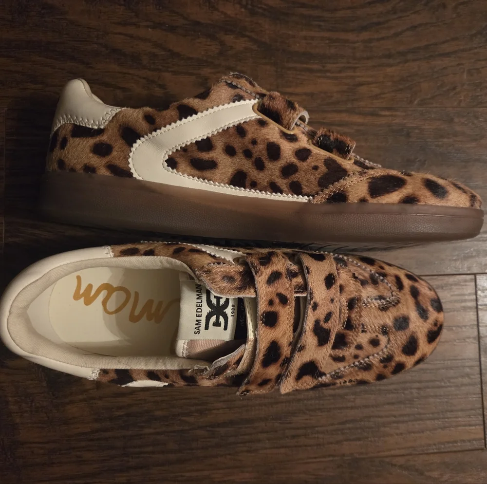 Sam Edelman Talia Leopard Brahama Hair Velcro Sneakers 9 - Picture 3 of 9